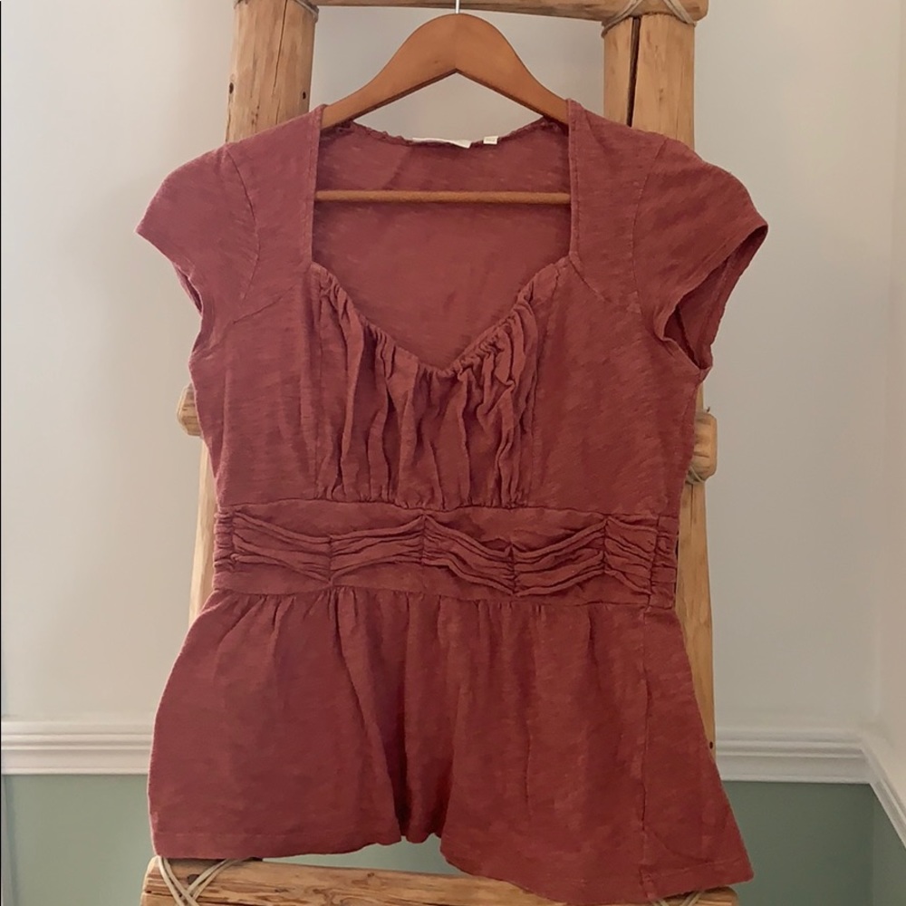 Rose colored short sleeve blouse